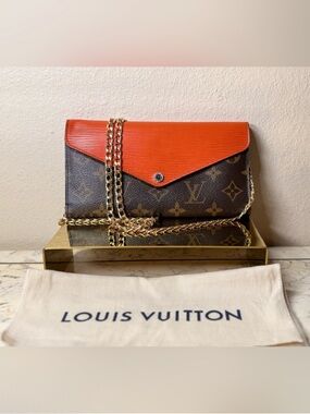 Louis Vuitton Marie-Lou Long Wallet Monogram Orange Epi Full Set W/ Chain